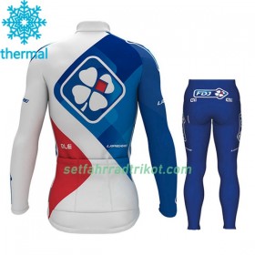 Radbekleidung Radtrikot Langarm + Lang Radhose 2017 FDJ Kinder Winter Thermal Fleece N001